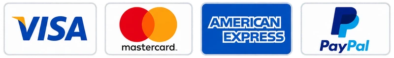 Pagos con Visa, Mastercard, American Express y PayPal