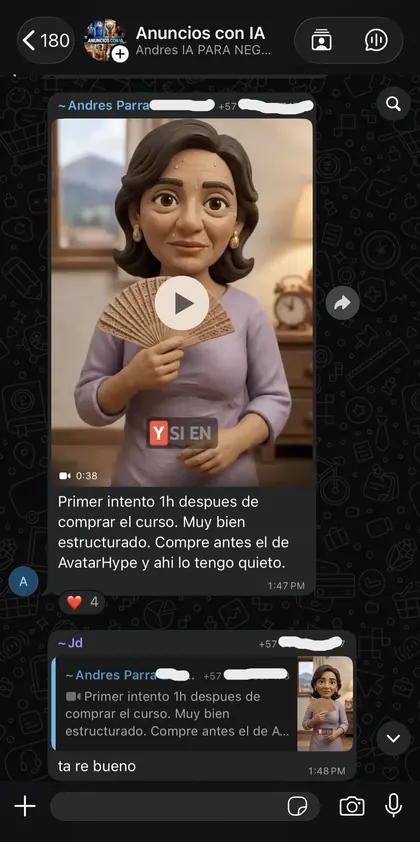 Testimonio de alumno en el grupo de WhatsApp 1