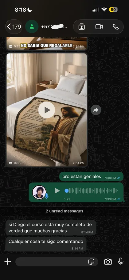 Testimonio de alumno en el grupo de WhatsApp 15